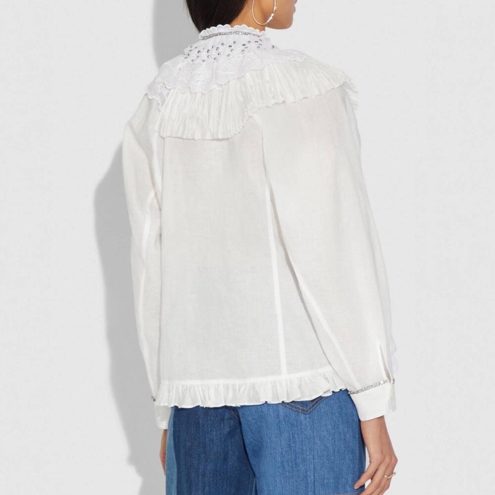 Coach 1941 NWT 2018 Runway White Prairie Ruffle Blouse Eyelet Trim Women's 4 - Picture 13 of 13